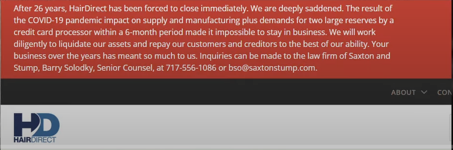hairdirect shut down