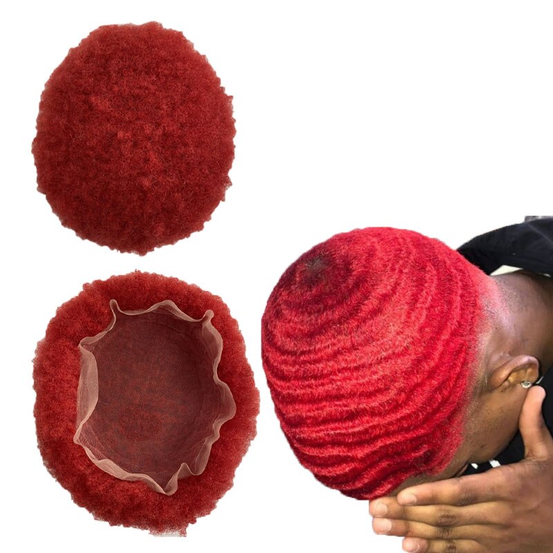 Men 6 inches Hairpiece 4mm Red Afro Toupee 8x10 Full Lace