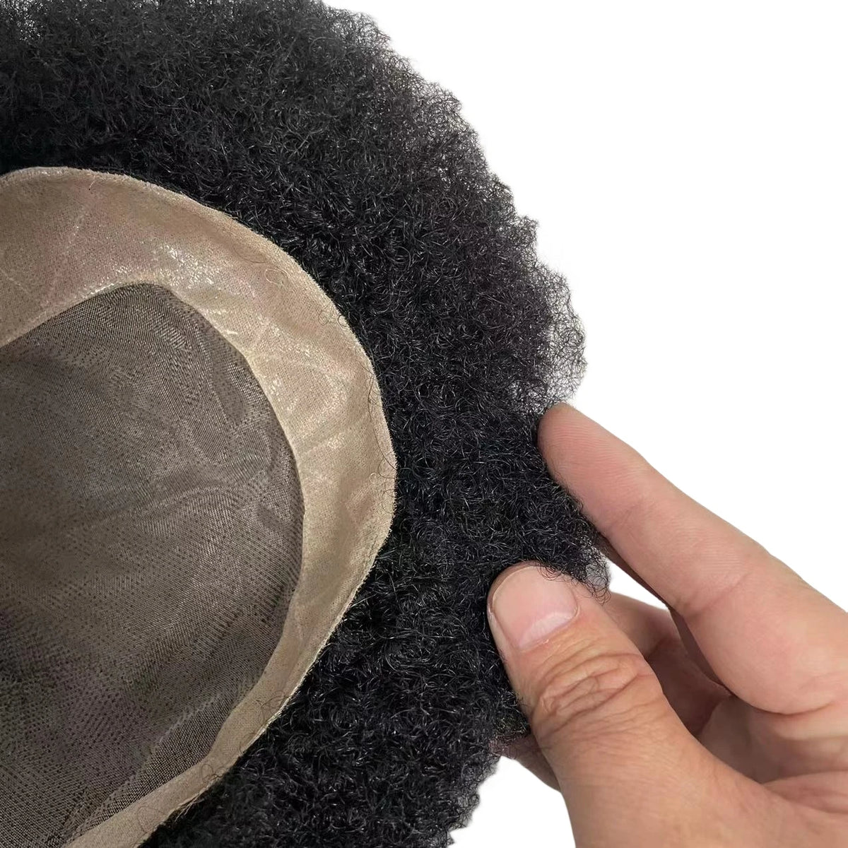 4mm Afro Kinky Curl Mono Human Hair Piece for Black Men
