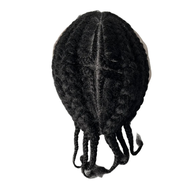 Afro Corn Star Braids Full Lace Human Hair Toupee for Black Men 8x10
