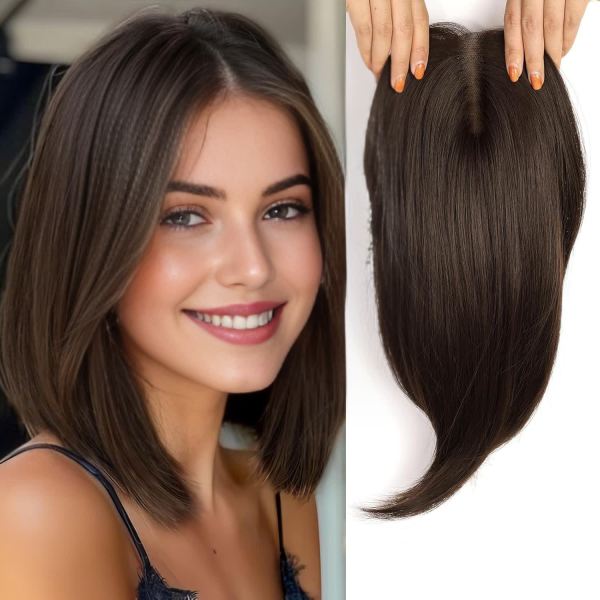 2.5x5 Mini Mono Top Human Hair Topper for Women - wearing effect