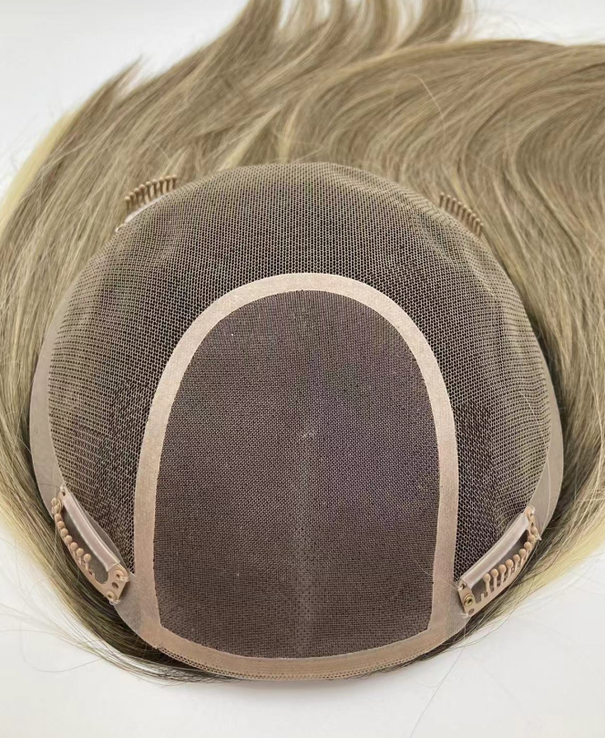7.5x8 Hand-Tied Mono Top Human Hair Topper for Women - wearing effect