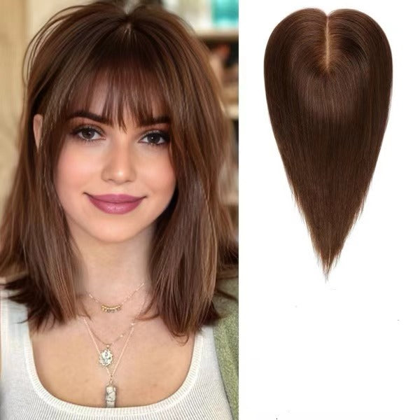 6.5x7 French Lace Human Hair Topper for Women - wearing effect