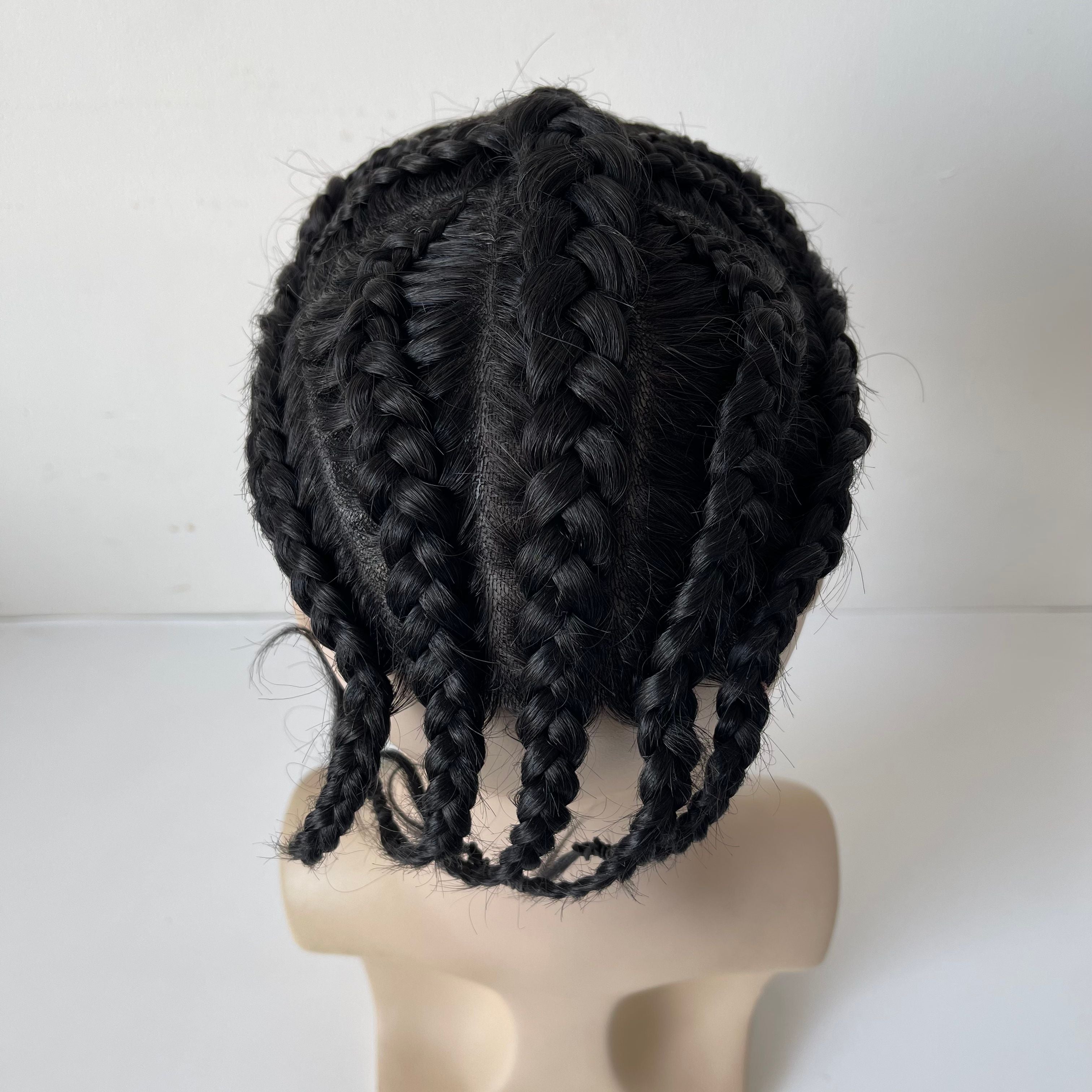 Tupé de trenzas africanas (cornrow) de cabello humano virgen brasileño Cross of God con encaje frontal – Color negro #1, base de poliuretano de 8x10 para hombres afrodescendientes