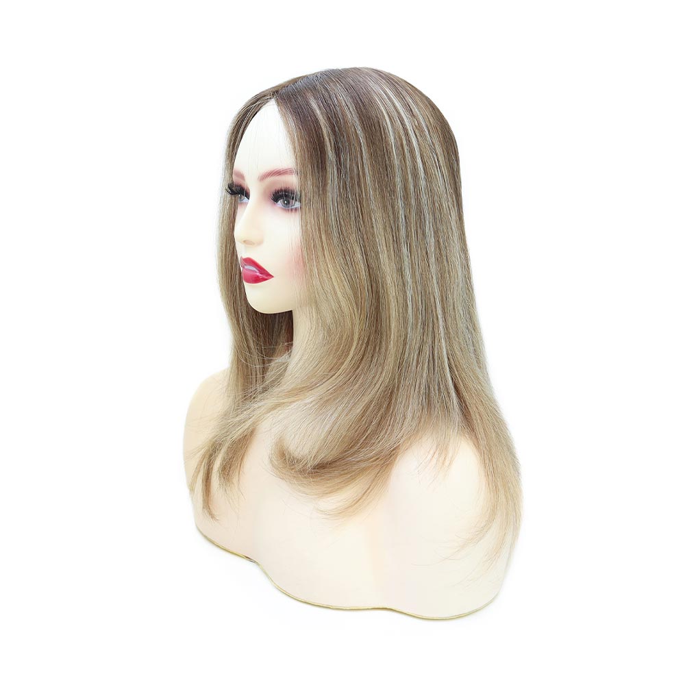 Silketop-paryk til kvinder med 1/8" foldet blonde og 1" polybelægning foran