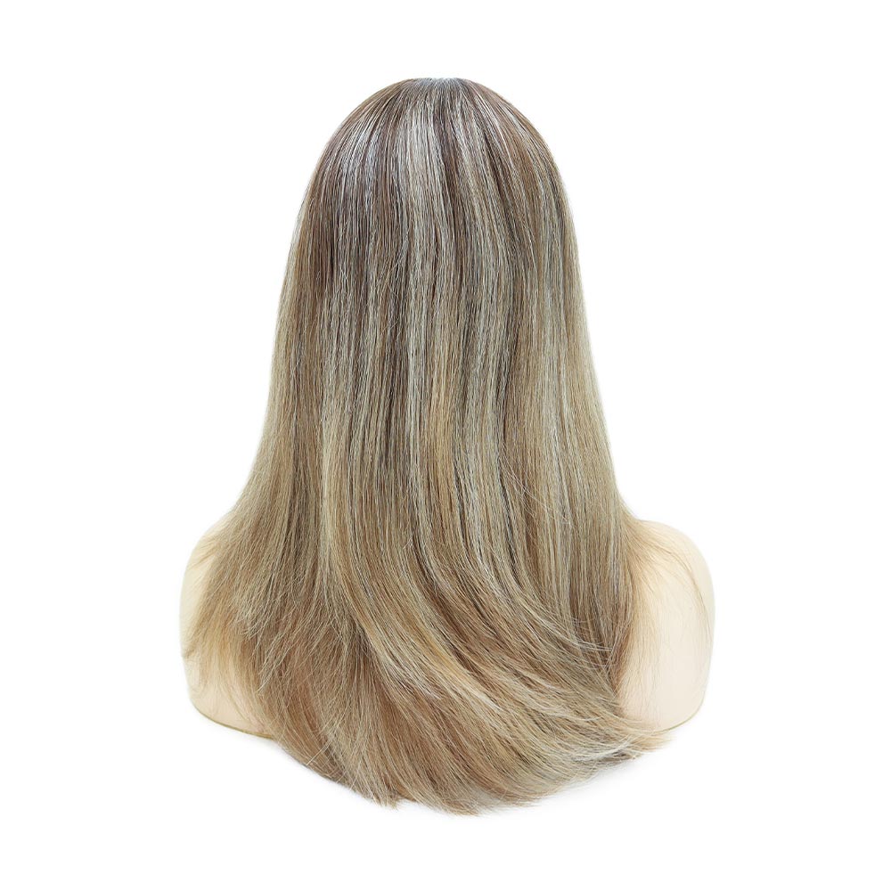 Silketop-paryk til kvinder med 1/8" foldet blonde og 1" polybelægning foran