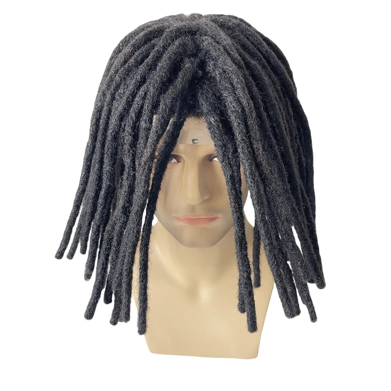 12 hüvelykes brazil szűz emberi hajból készült raszta tupé, fekete színben, 300%-os sűrűséggel, teljes csipkehálós egység férfiak számára