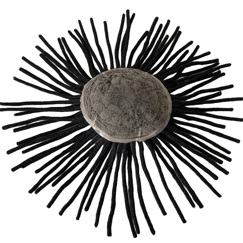 12 hüvelykes brazil szűz emberi hajból készült raszta tupé, fekete színben, 300%-os sűrűséggel, teljes csipkehálós egység férfiak számára