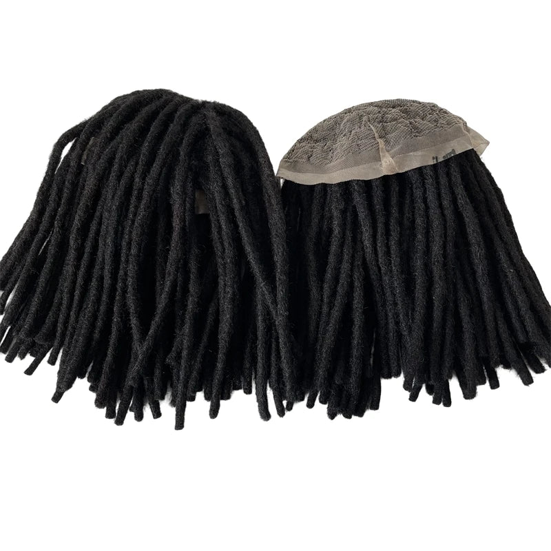 12 hüvelykes brazil szűz emberi hajból készült raszta tupé, fekete színben, 300%-os sűrűséggel, teljes csipkehálós egység férfiak számára