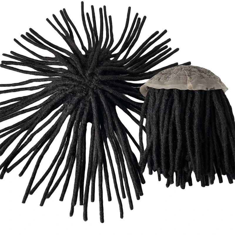 12 hüvelykes brazil szűz emberi hajból készült raszta tupé, fekete színben, 300%-os sűrűséggel, teljes csipkehálós egység férfiak számára