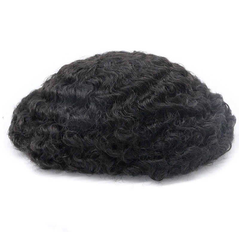 10-mm-Wellen-Afro-Afroamerikanisches Toupet für Männer | Afro-Curl-Haarsysteme mit voller Spitzenbasis