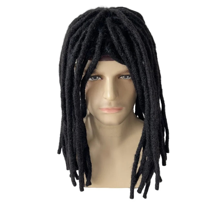 14 Inch Burmese Virgin Human Hair Toupee Full PU Skin Dreadlocks Unit for Black Men #1B Black Color 8x10 - hair color detail