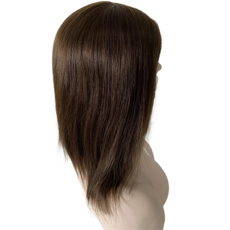 14-tommers Brun Brasiliansk Jomfruelig Menneskehår Bobparykk 130 % Tetthet 4x4 Silketopp Parykk