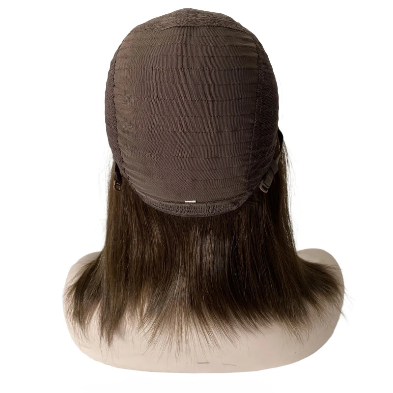 Brazil Szűz Emberi Haj Barna Bob Paróka 14 Hüvelyk 130% Sűrűségű 4x4 Selyem Tetejű Női Paróka