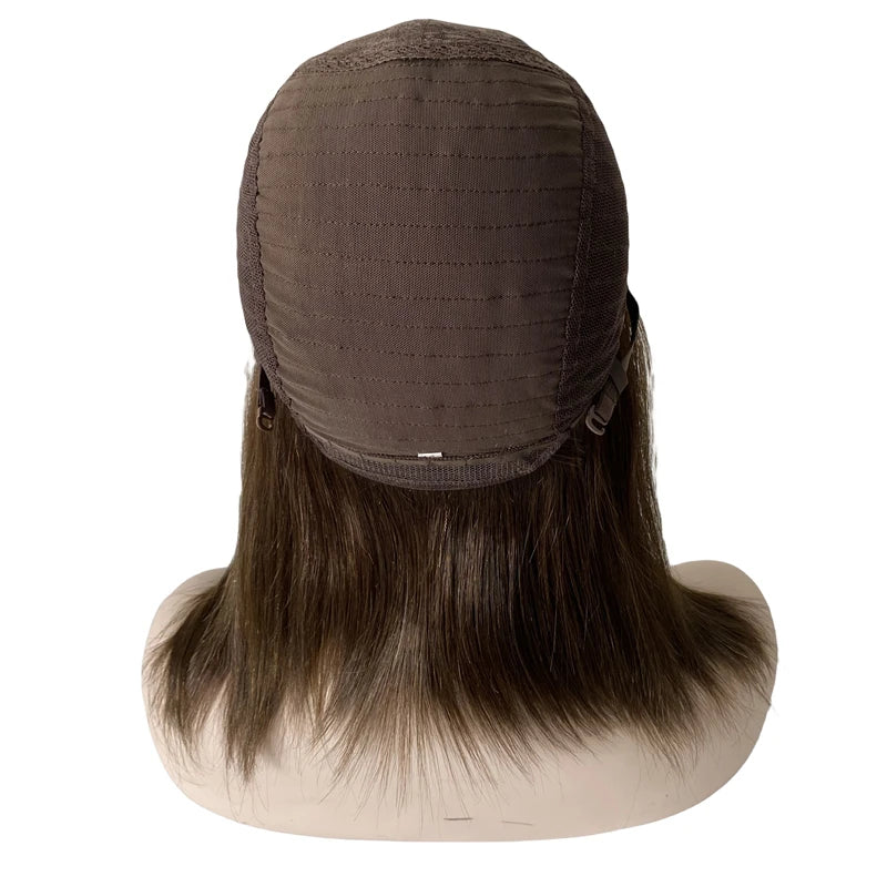 14 Inch Brown Brazilian Virgin Human Hair Bob Wig 130% Density 4x4 Silk Top Wig - hair color detail
