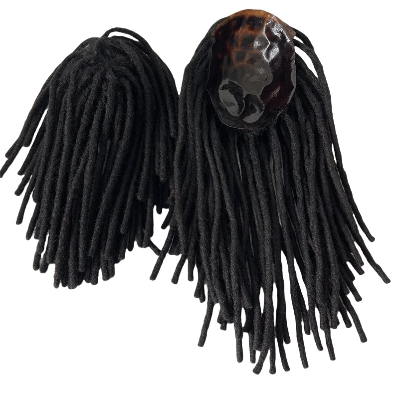 16 Inch Indian Virgin Human Hair Replacement Black Color 8x10 Full PU Toupee Dreadlocks for Men - hair color detail
