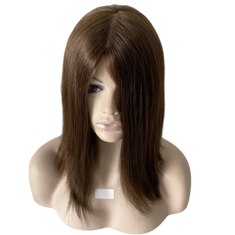 16 hüvelykes barna európai szűz emberi hajból készült bob paróka, 130%-os sűrűség, 4x4-es selyem felső nőknek