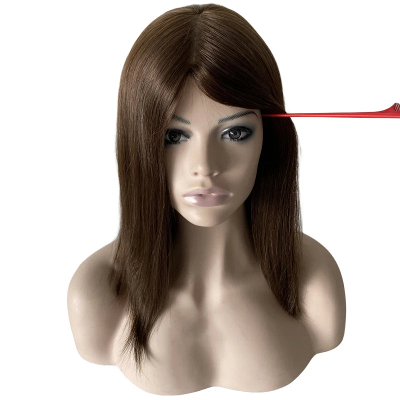 16 Inch Brown European Virgin Human Hair Bob Wig 130% Density 4x4 Silk Top for Women - hair color detail