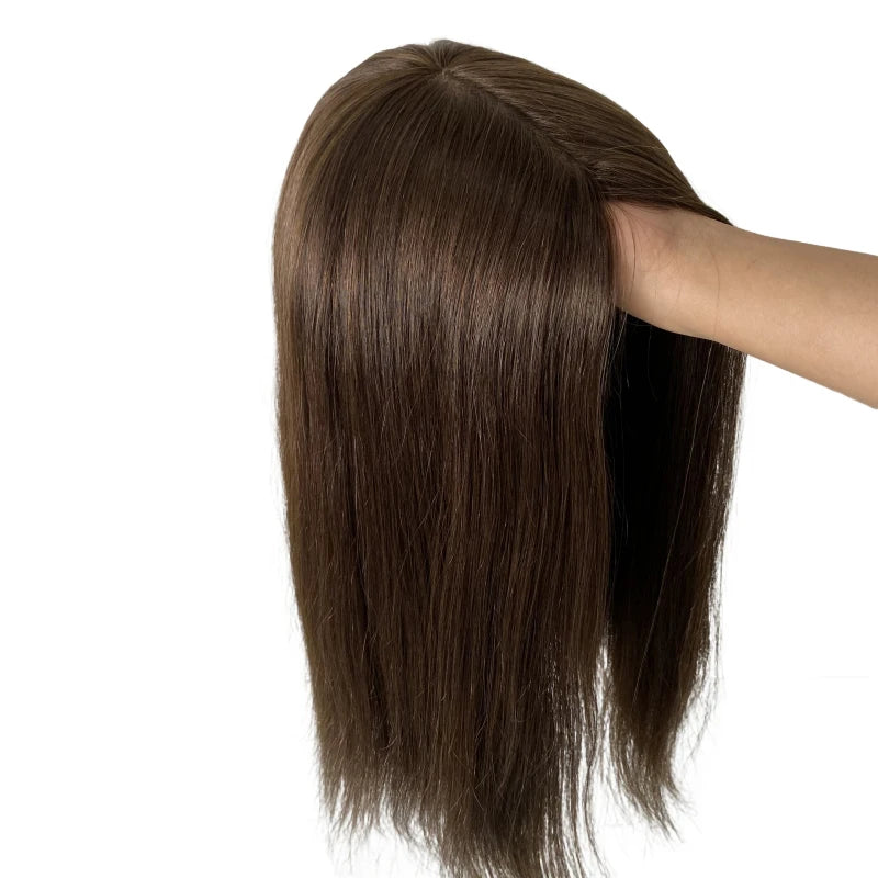 16 hüvelykes barna európai szűz emberi hajból készült bob paróka, 130%-os sűrűség, 4x4-es selyem felső nőknek