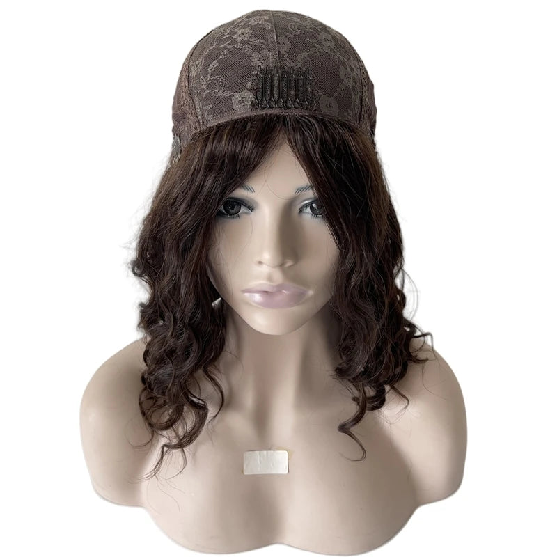 18" Sötétbarna, laza hullámú, kóser paróka – Mongol szűz emberi haj, selyem tetejű zsidó paróka