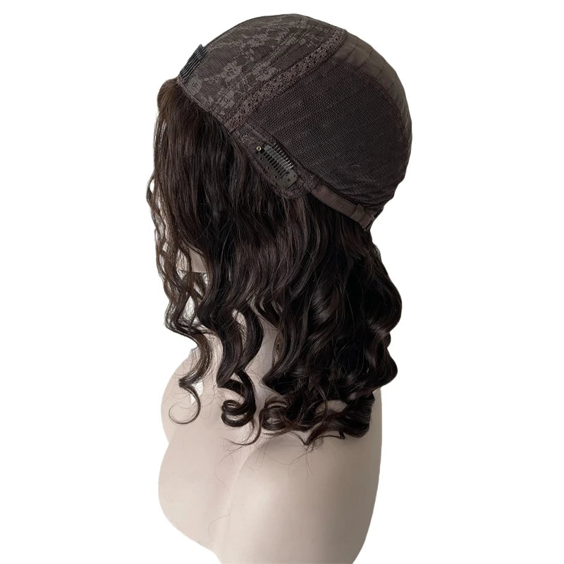 18" Sötétbarna, laza hullámú, kóser paróka – Mongol szűz emberi haj, selyem tetejű zsidó paróka