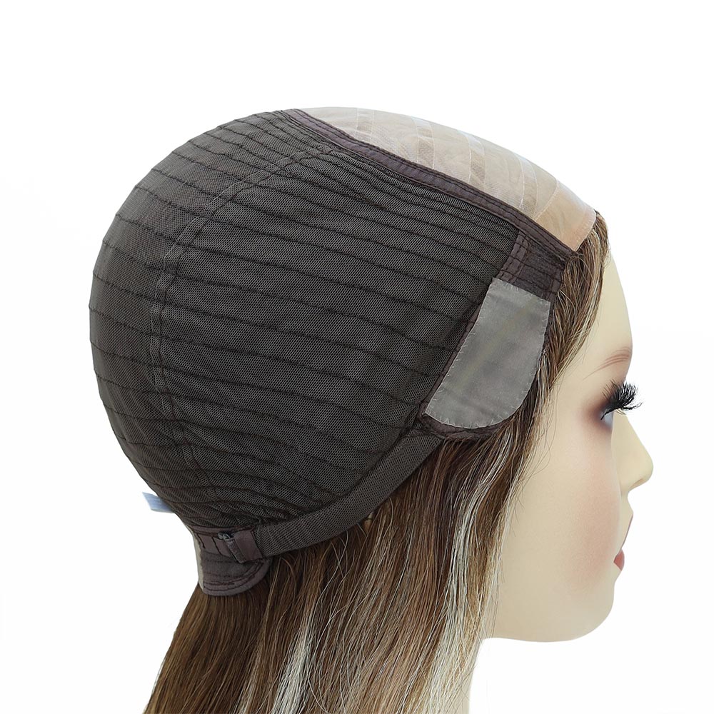 Silketop-paryk til kvinder med 1/8" foldet blonde og 1" polybelægning foran