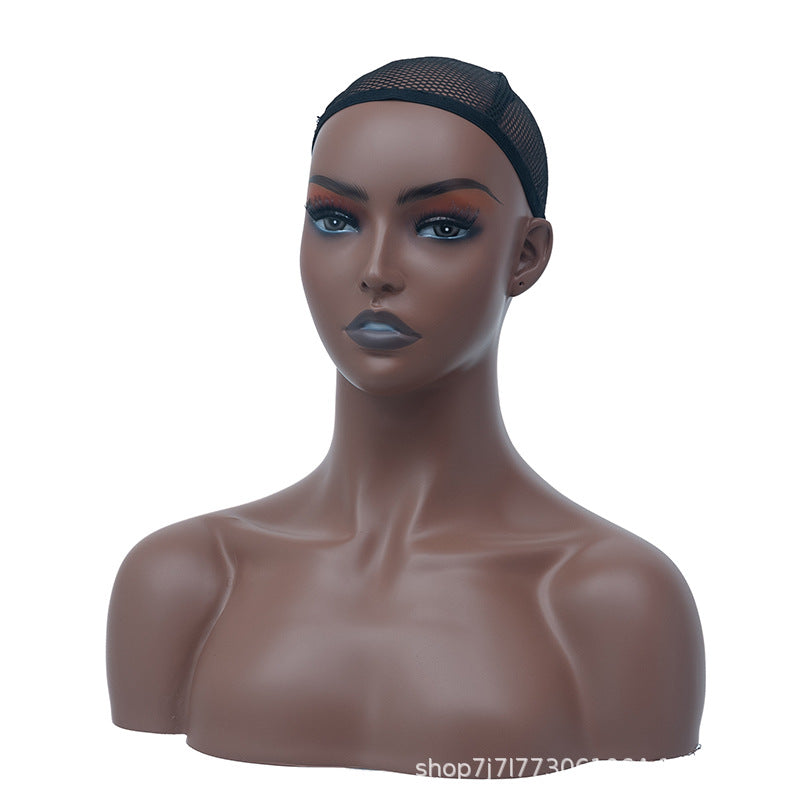 Black Skin Tone Model Headform with Jewelry Earrings Display Prop