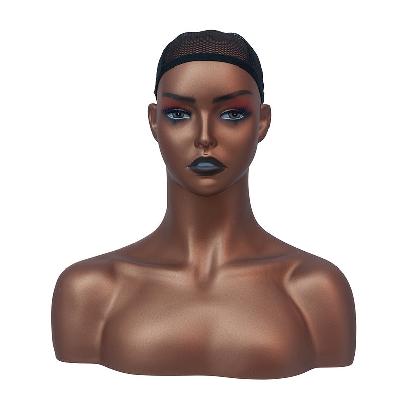 Female Half-Head Black Skin Double Shoulder Headdress Earrings Display