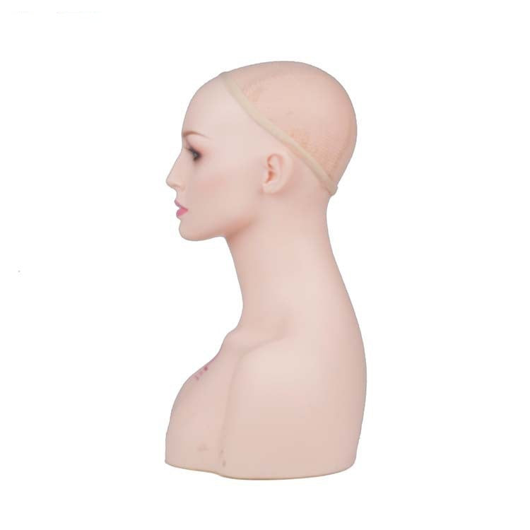 Half Dummy Head Display Stand Prop with Shoulder Hood Hat Earrings - White Skin