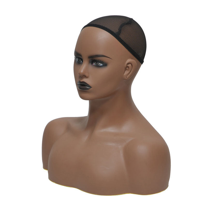 Women&#39;s Mannequin Dummy Head Dark Skin Prop Two Shoulder Model