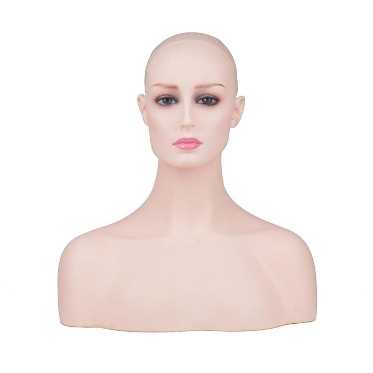 Female White Skin Tone Mannequin Head Wig Model Display Bracket with Hat and Earrings