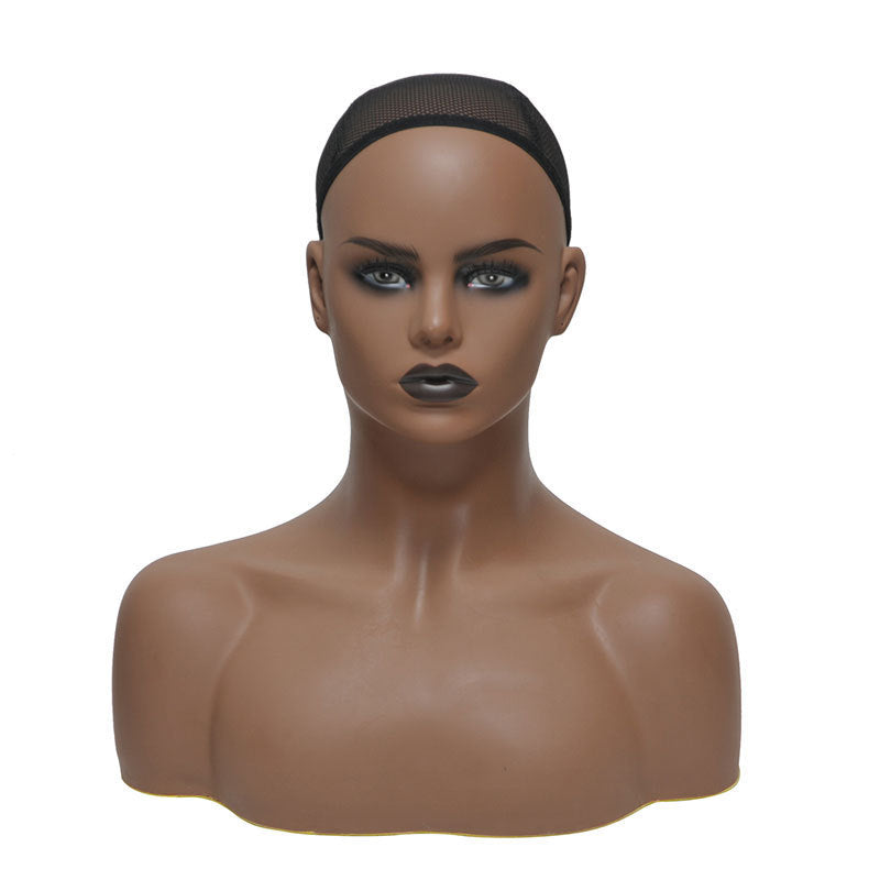 Women&#39;s Mannequin Dummy Head Dark Skin Prop Two Shoulder Model