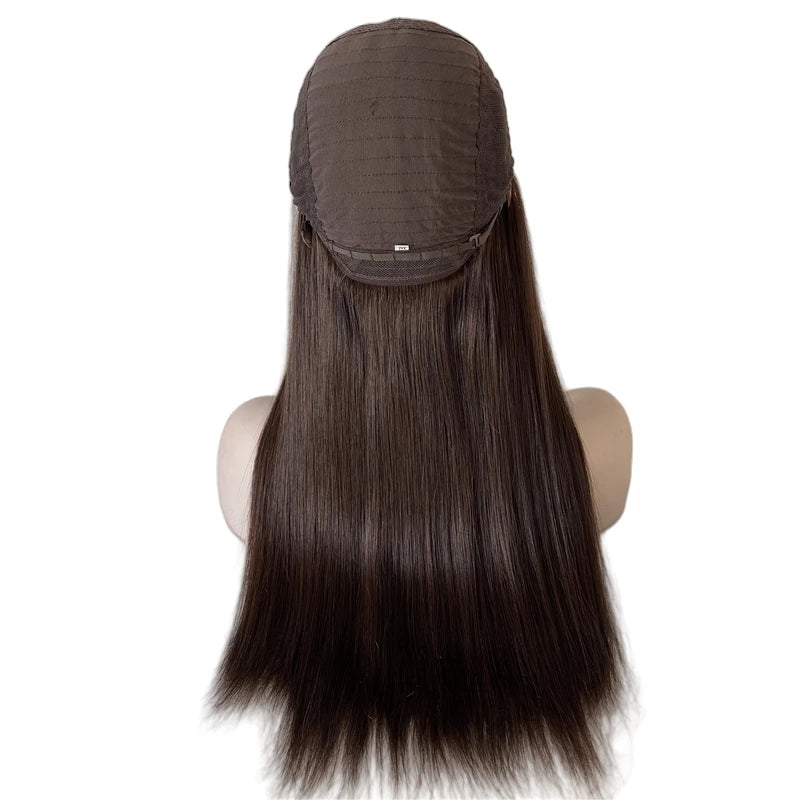 26" intialainen neitseellinen ihmishius, tummanruskea kosher-peruukki, silkkisen suora, 4x4 silkkipäällinen, juutalainen peruukki