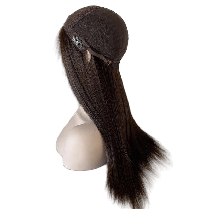 26" intialainen neitseellinen ihmishius, tummanruskea kosher-peruukki, silkkisen suora, 4x4 silkkipäällinen, juutalainen peruukki