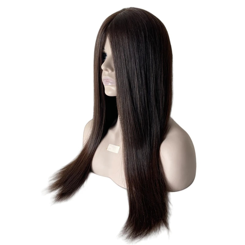 26" intialainen neitseellinen ihmishius, tummanruskea kosher-peruukki, silkkisen suora, 4x4 silkkipäällinen, juutalainen peruukki