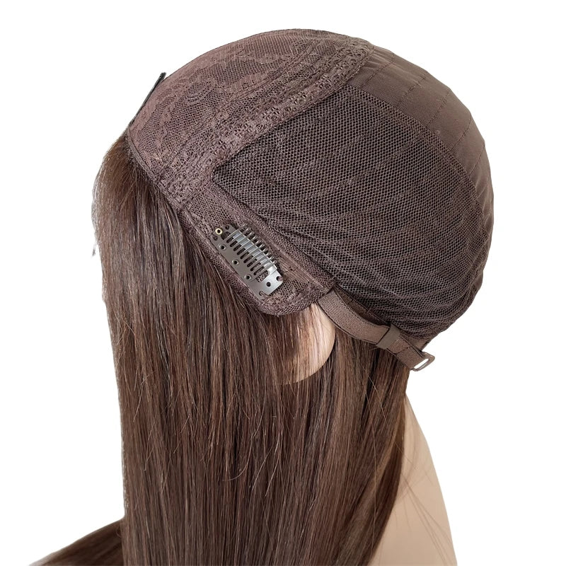 26" intialainen neitseellinen ihmishius, tummanruskea kosher-peruukki, silkkisen suora, 4x4 silkkipäällinen, juutalainen peruukki