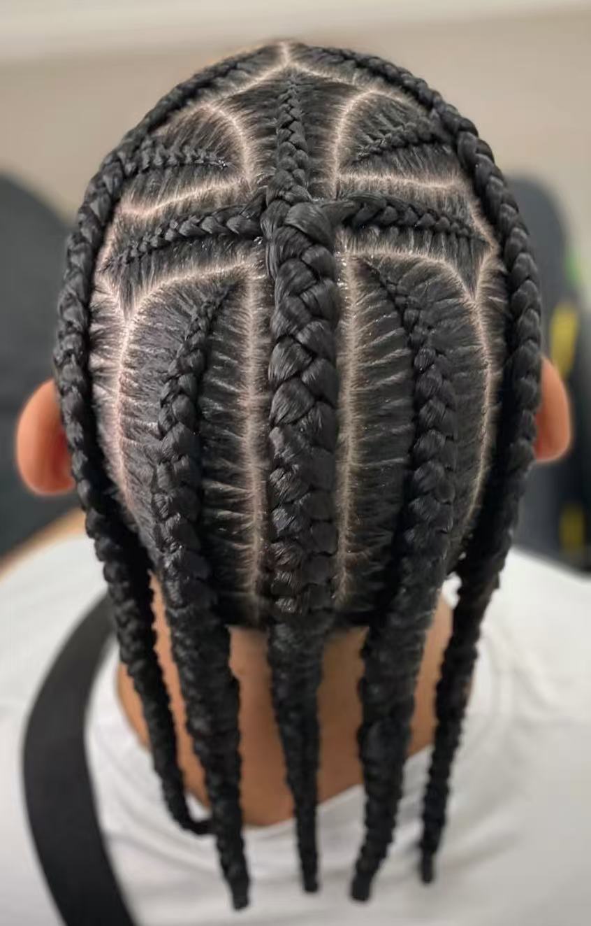 Cross of God Brazilian Virgin Human Hair Cornrow Braids Toupee with Front Lace – #1 Black Color, 8x10 Poly Skin Unit for Black Men