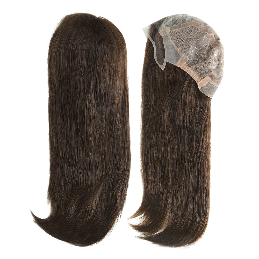 18" Orvosi paróka teljes sapka rákbetegeknek, kézzel csomózott szilikon alapú zsidó paróka