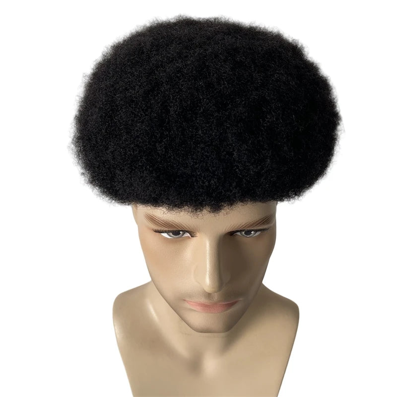 Toupee z koronką Afro 4mm, gęstość 130%, indyjskie dziewicze włosy ludzkie, pełna baza z koronki 8x10 dla mężczyzn, kolor głęboka czerń (Jet Black)