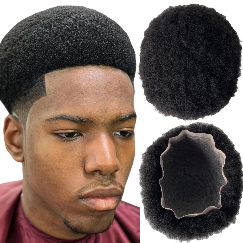 Toupee z koronką Afro 4mm, gęstość 130%, indyjskie dziewicze włosy ludzkie, pełna baza z koronki 8x10 dla mężczyzn, kolor głęboka czerń (Jet Black)