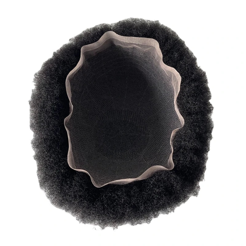 Toupee z koronką Afro 4mm, gęstość 130%, indyjskie dziewicze włosy ludzkie, pełna baza z koronki 8x10 dla mężczyzn, kolor głęboka czerń (Jet Black)