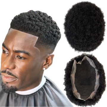 4mm afro Swiss lace toupee 100% tæthed indisk virgin menneskehår erstatning fuld blonder-enhed til sorte mænd 8x10 størrelse