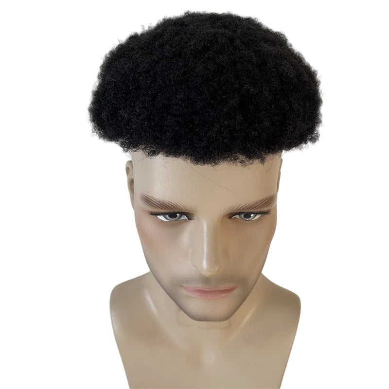 4mm afro Swiss lace toupee 100% tæthed indisk virgin menneskehår erstatning fuld blonder-enhed til sorte mænd 8x10 størrelse