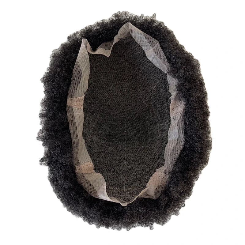 4mm Afro Swiss Lace Toupee 100% Density Indian Virgin Human Hair Replacement Full Lace Unit for Black Men 8x10 - product view