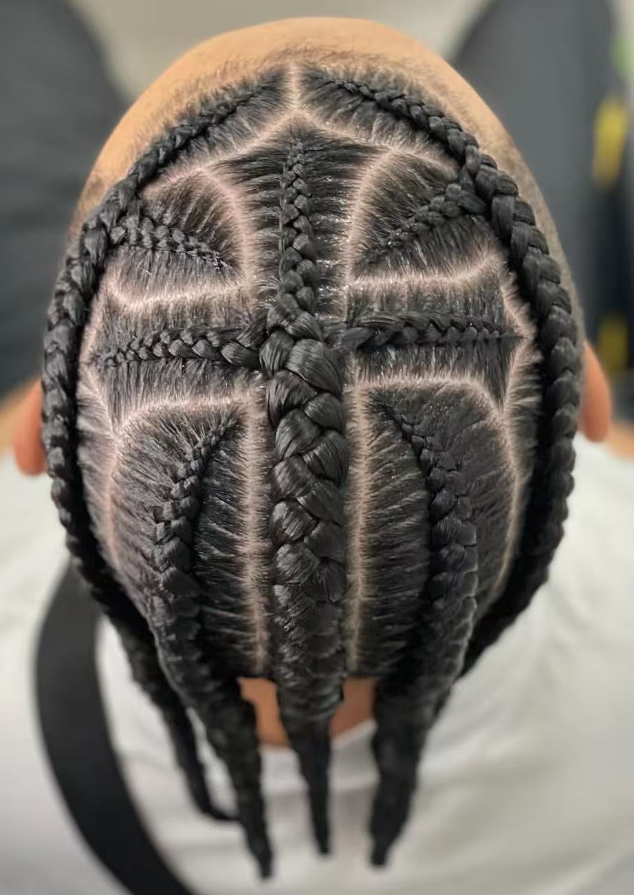 Cross of God Brazilian Virgin Human Hair Cornrow Braids Toupee with Front Lace – #1 Black Color, 8x10 Poly Skin Unit for Black Men