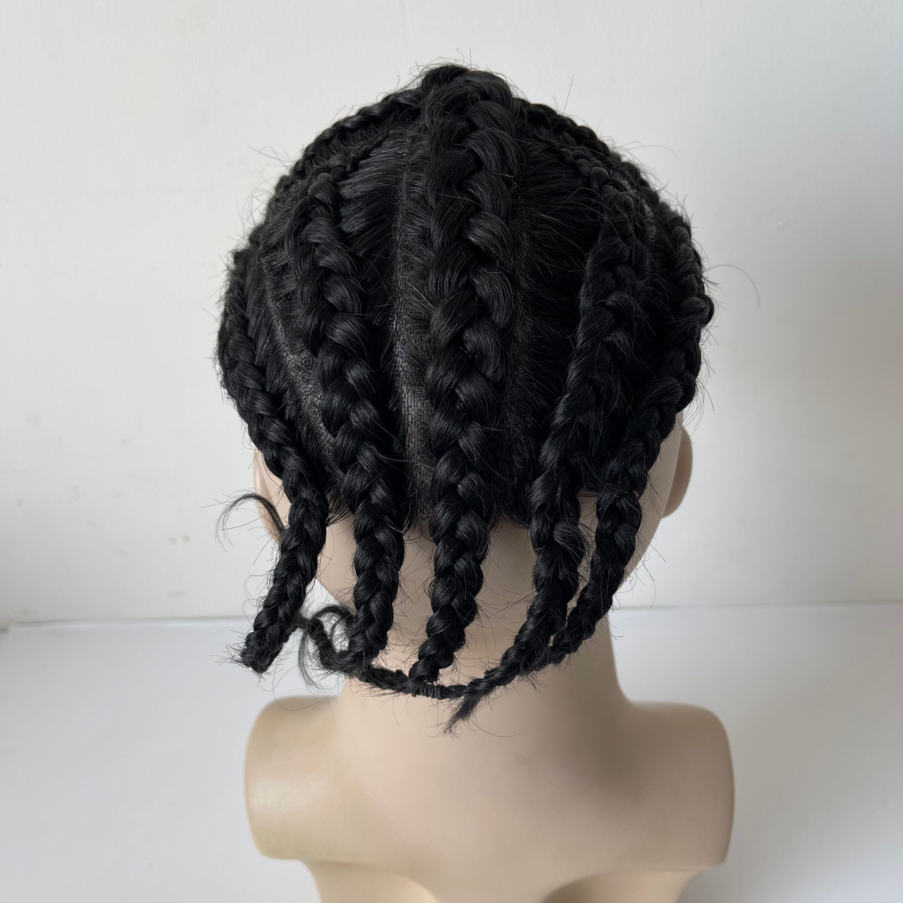 Tupé de trenzas africanas (cornrow) de cabello humano virgen brasileño Cross of God con encaje frontal – Color negro #1, base de poliuretano de 8x10 para hombres afrodescendientes