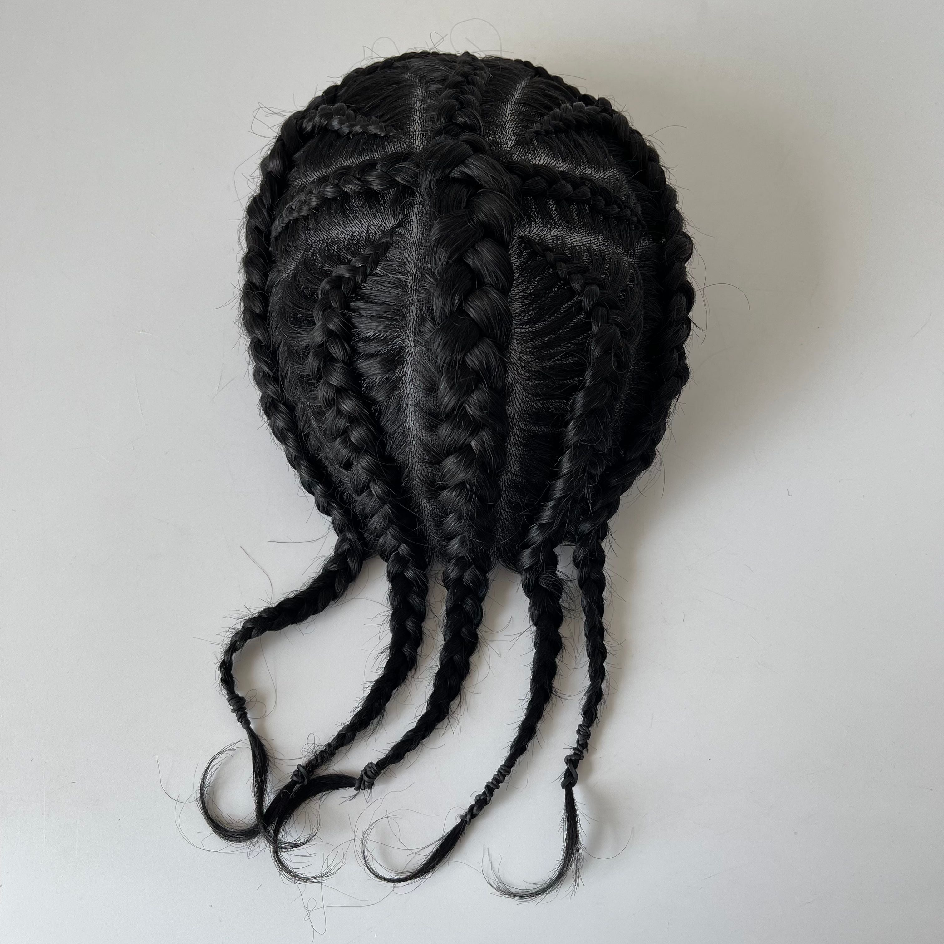 Tupé de trenzas africanas (cornrow) de cabello humano virgen brasileño Cross of God con encaje frontal – Color negro #1, base de poliuretano de 8x10 para hombres afrodescendientes