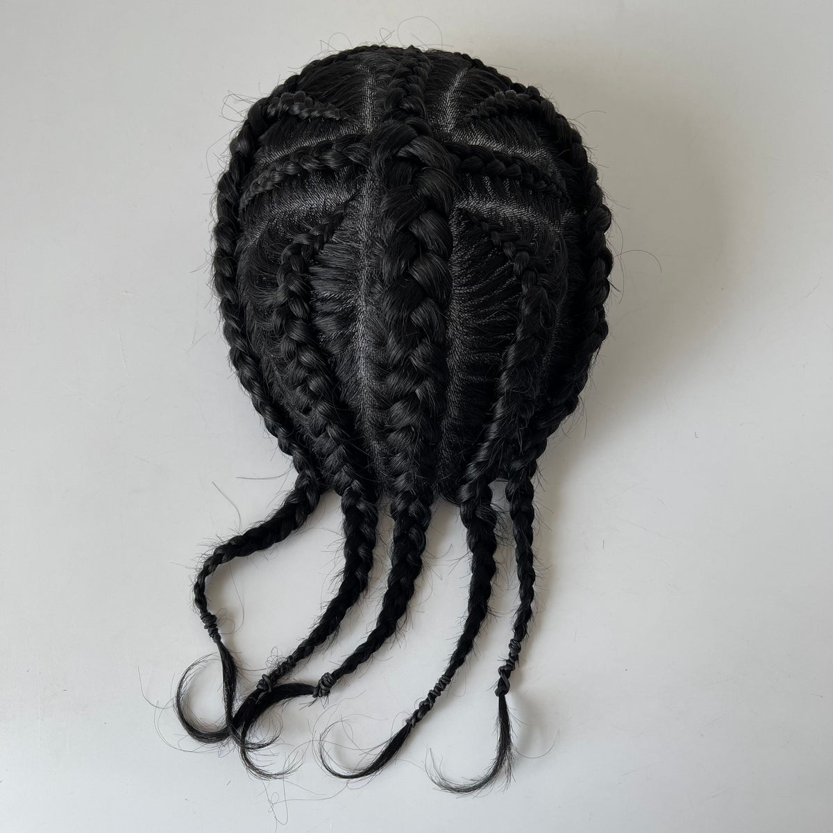 Cross of God Brazilian Virgin Human Hair Cornrow Braids Toupee with Front Lace – #1 Black Color, 8x10 Poly Skin Unit for Black Men