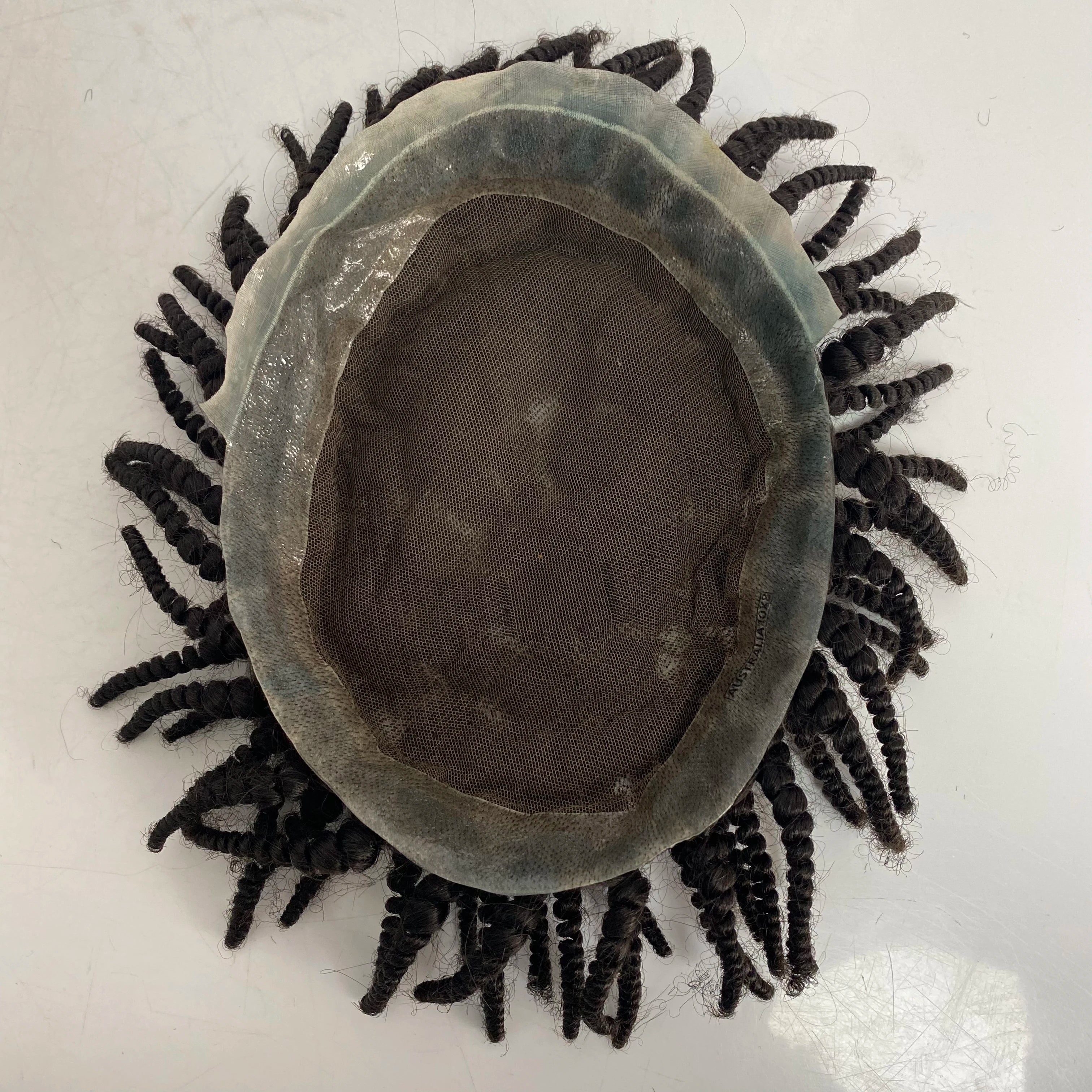 Peruka afro braids w stylu australijskim z koronką i PU dla czarnych mężczyzn