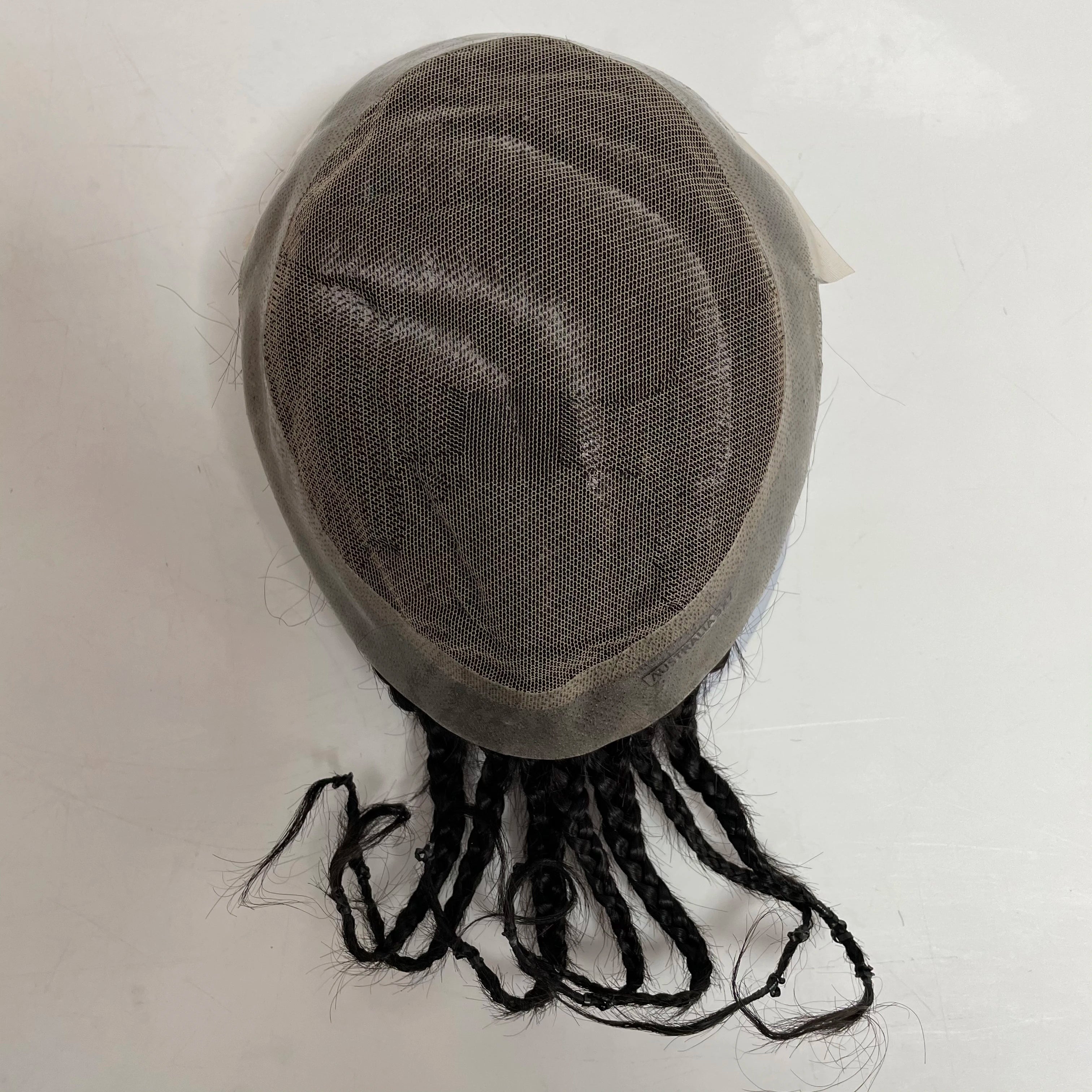 Menneskehårsystem med blonder og PU-fletter tupé for svarte menn